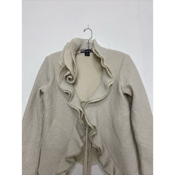 Revue Blazer Jacket Size M Beige Metallic 100% Wool Bow Tie Ruffle Long Sleeves - Picture 3 of 14